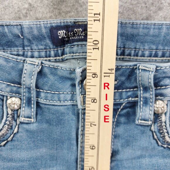 Miss Me Mid Rise Bootcut Jeans Size 28 Light Wash Embellished Pockets - Picture 7 of 11